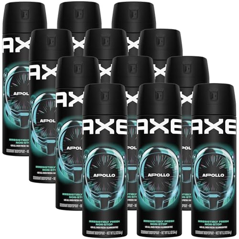 AXE Aluminum-Free Body Spray XL Apollo 12-Pack, 48H Odor Protection, 5.1 Fl Oz Ea