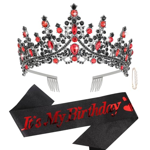 CURASA Birthday Sash and Crown for Women - Black Its My Birthday Tiara - Princess Crown Adult Party Decoration Favors Gifts