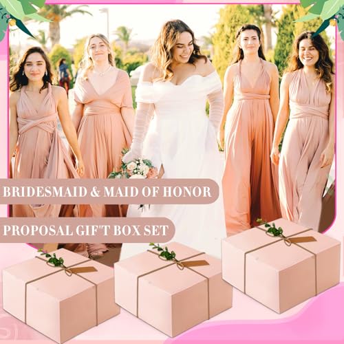 49pcs Bridesmaid Gifts Set Of 4 Pink£¬ Maid of Honor Proposal Box Gift,Scented Candle Salt Ball Makeup Bag Rectangular Hair Clip Bridesmaids Scrunchies Knot Bracelet Bridal Shower Wedding Party