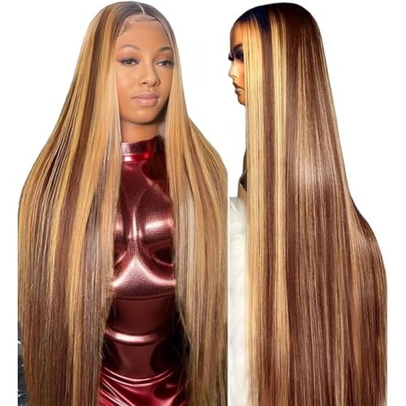 30 Inch Highlight Ombre Lace Front Wig - Human Hair, 180% Density, 13x4 Hd Transparent Lace, Honey Blonde, Straight