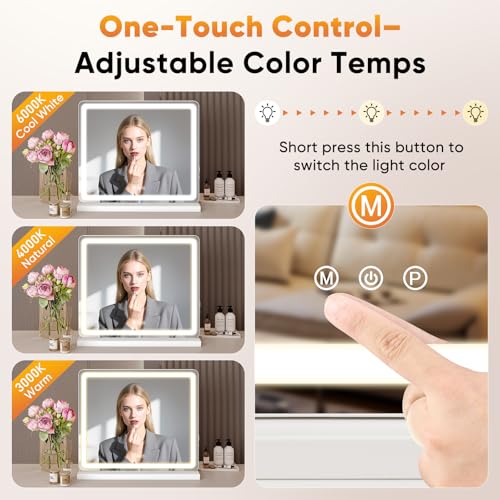 Sweetcrispy 20"x22" LED Vanity Mirror with Lights, Smart Makeup Mirror with Touch Control, 3-Color Lighting