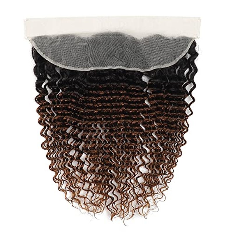 Unprocessed Brazilian Virgin Human Hair #1b/30 Lace Frontal Pre Plucked with Baby Hair (16inch) - Deep Wave Ombre, Ear to Ear Transparent Lace Frontal Closure, 13x4