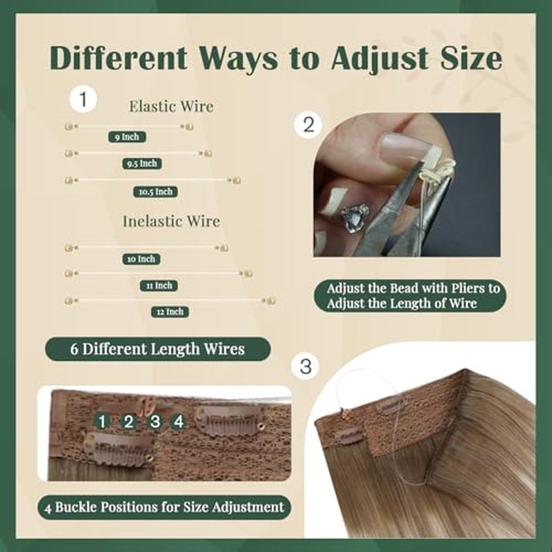 Ugeat Wire Hair Extensions Brown Balayage Hair Extensions Real Human Hair Light Brown Balayage Platinum Blonde Balayage Invisible Wire Extensions with Fish Line 80g 18 Inch