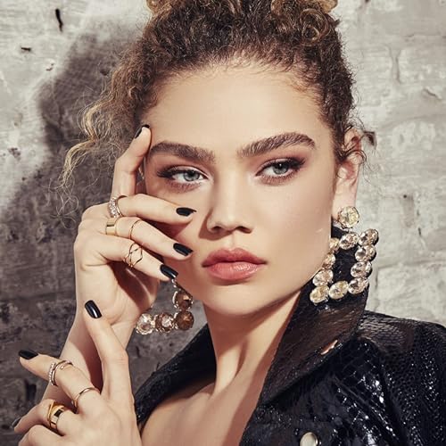 KISS Gel Fantasy Press On Nails, Nail glue included, 'Aim High', Black, Short Size, Squoval Shape, Includes 28 Nails, 2g Glue, 1 Manicure Stick, 1 Mini File, 1 Adhesive Tab