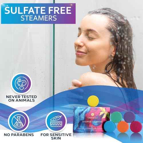 Aromatherapy Shower Steamers Gift Set, Six Fizzies - Uplifting, Relaxing, Stress Relief Scents for Women and Men - Self Care Home Spa Experience - Christmas Day Stocking Stuffers and Relaxation Gifts