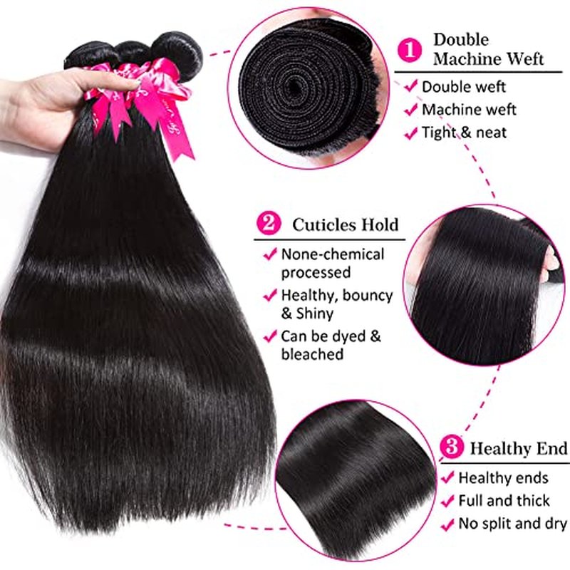 Subella Brazilian Straight Hair 3 Bundles 20 22 22inch Grade 10A Virgin Straight Human Hair Bundles Natural Black Color Hair Weave