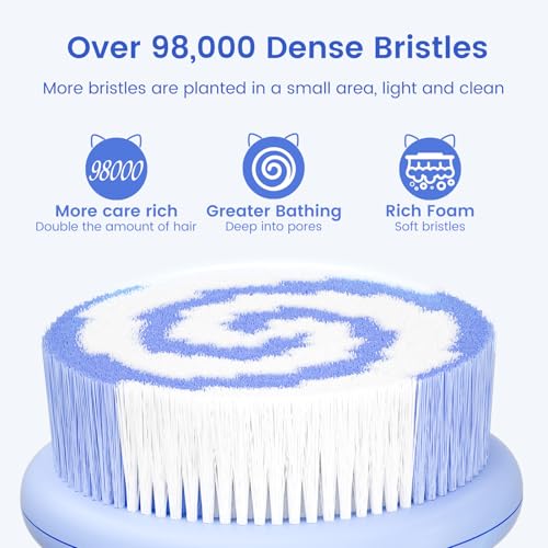 Electric Back Scrubber for Shower Body Brush, Waterproof Shower Body Scrubber for Cleansing, Massaging, Rechargeable Bath Brush for Kids & Adults with 2 Heads & 3 Speed Modes, Milk White XY0