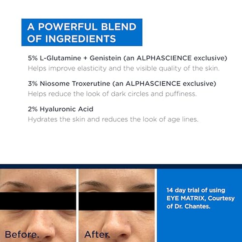 ALPHASCIENCE Eye Matrix - Eye Treatment Gel - Hydrating & Smoothing - Rich Formula for Dark Circles, Puffiness, Wrinkles & Fine Lines - Fragrance & Preservative-Free - 15 ml / 0.50 fl. oz.