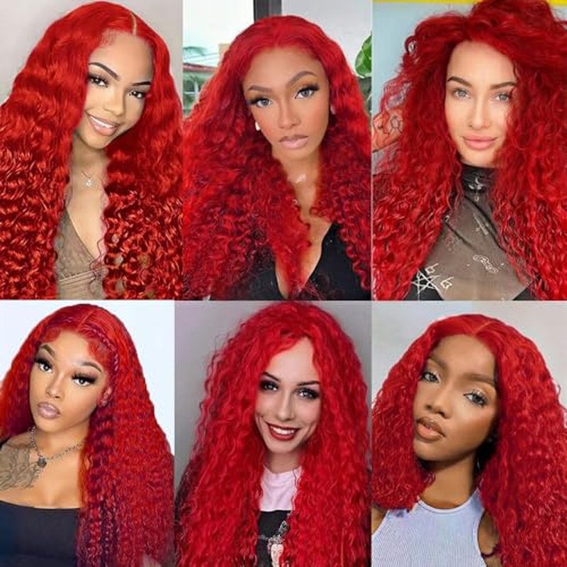 Red Bundles Deep Wave Bundles Human Hair 34 34 34 Inch Unprocessed Brazilian Virgin Hair Weave 3 Bundle Red Deep Wave Human Hair Extensions 50 Grams Per Bundle