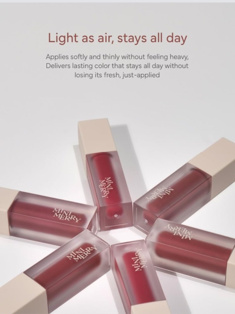 LAENITA MINIMERRY Velvet Blending Tint - Korean Matte Liquid Lipstick, Blur & Fudge Finish, Weightless Longwear Lip Stain for Soft Gradient Look, 5 g / 0.17 oz., (03 RASPBERRY)