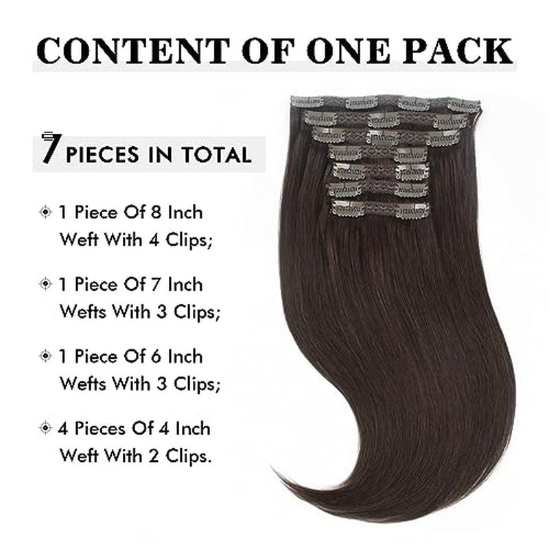 Sixstar Clip In Hair Extensions - 140g Real Human Hair, Dark Brown, Silky Straight, Per Pack, Full Head, 7 Pieces [18inch]