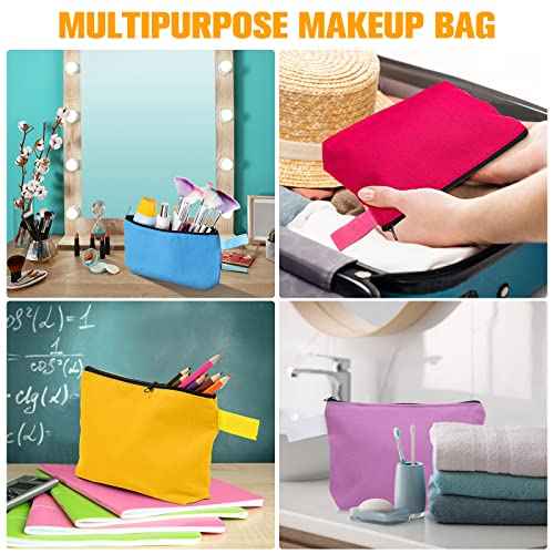 Frienda 40 Pack Canvas Makeup Bags Bulk Cosmetic Bags with Bottom Travel Canvas Zipper Pouch Multi Purpose Blank for Women Purse Toiletry Pencil DIY Craft, 10 Colors(7.4 x 5.1 x 1.7 Inch)
