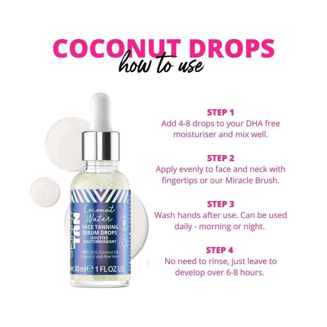 Skinny Tan Water Coconut Face Tanning Serum Drops - Enrich with Vitamin E and Aloe Vera - Helps Even Skin Tone - Enhance Your Complexion - Leaves Long-Lasting, Tropical Sun-Kissed Radiance - 1 oz