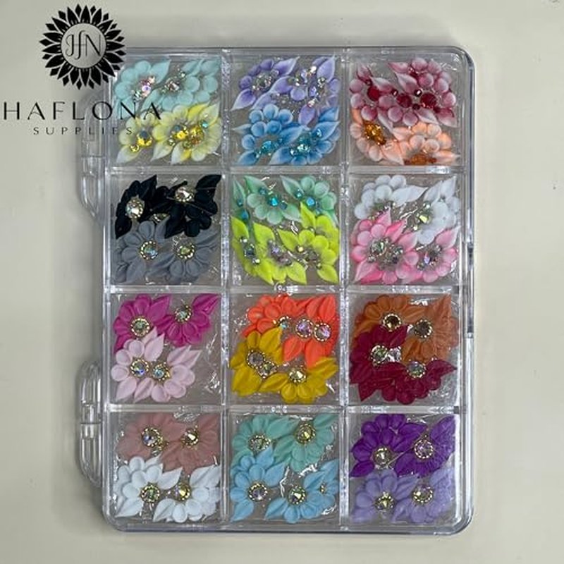Set 96Pcs Handmade 3D Acrylic Flowers For Nails Art Decor Set, White 3D Flowers For Nails Acrylic Flower Nail Art Diverse Collection in One Box for Nail Designs For Women (Poinettia 96PCs)