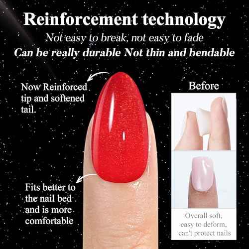 Jofay Fashion Christmas Fiery Red Press on Nails Set, 160Pcs Short Almond Fake Nails with Fine Glitter Glossy Acrylic False Nails Reusable Full Cover Stick on Nails for Women, 32 Sizes Thicker