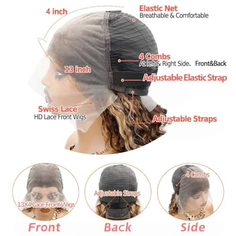 28 Inch Highlight Deep Wave Lace Front Wigs Human Hair 200% Density 13x4 Deep Curly Human Hair Wig Pre Plucked P4/27 Ombre HD Lace Frontal Wigs for Women