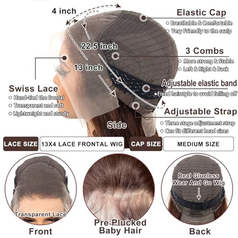 Brown Straight Lace Front Wigs Human Hair 200 Density Chocolate Brown Lace Front Wig Straight 12A 13x4 HD Transparent Full Lace Frontal Wigs Pre Plucked Brown Human Hair Wig 24 Inch