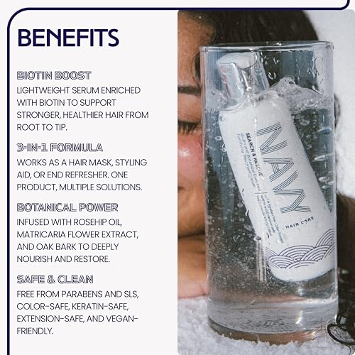NAVY Hair Care Search & Rescue Fortifying Treatment Serum | Biotin-Enriched Botanical Blend with Chamomile Extract, Coconut & Rosehip Oil | Strengthens, Nourishes & Promotes Hair Growth | 4 oz
