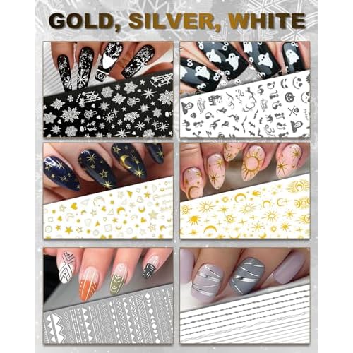 30 Sheets All Holiday Nail Art Stickers, Variety Pack Seasonal Nail Decals, Self-Adhesive Colorful Design for Daisy Flowers Butterflies Star Halloween Christmas