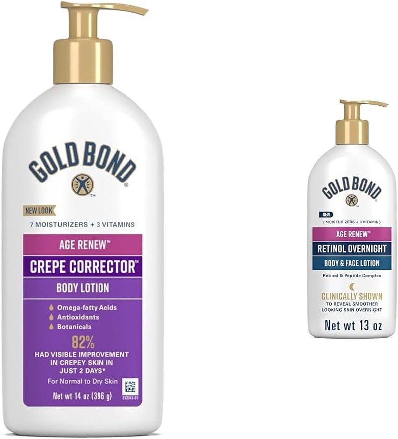Gold Bond Age Renew Crepe Corrector Body Lotion - Smoothing Formula for Firm Skin | 14 oz & Retinol Overnight Lotion with Peptide Complex | 13 oz