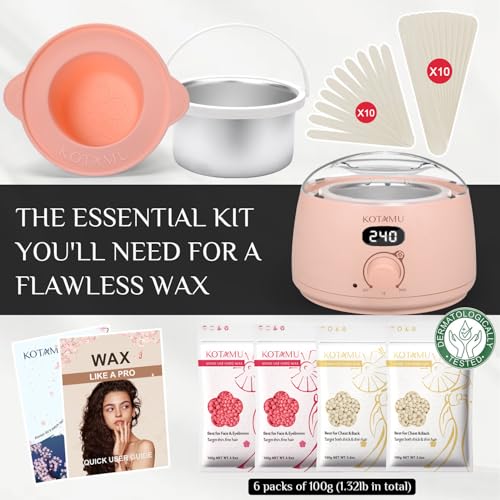KOTAMU Wax Kit Pink Digital Hair Removal Waxing Kit for Women & Men Hot Wax Warmer Pot for Face, Eyebrow, Body, Brazilian, Bikini, Sensitive Skin Waxing Machine with 25 Accessories for Home Salon