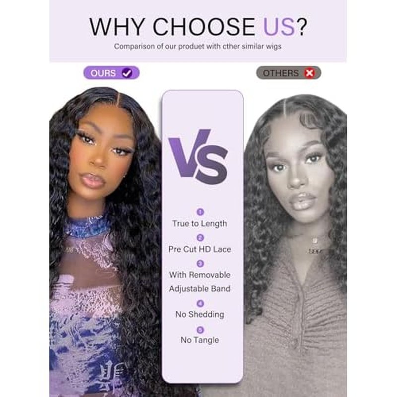 22 Inch 13x6 Deep Wave Lace Front Wigs Human Hair Wig for Women 12A 200% Density HD Lace Front Wigs Human Hair Pre Plucked with Baby Hair Natural Black