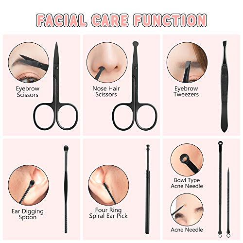 Manicure Set, Jubolion 19pcs Stainless Steel Professional Nail Clippers Pedicure Set with Black Leather Storage Case, Portable Grooming Kit for Travel or Home, Perfect Gifts Women and Men (Black)