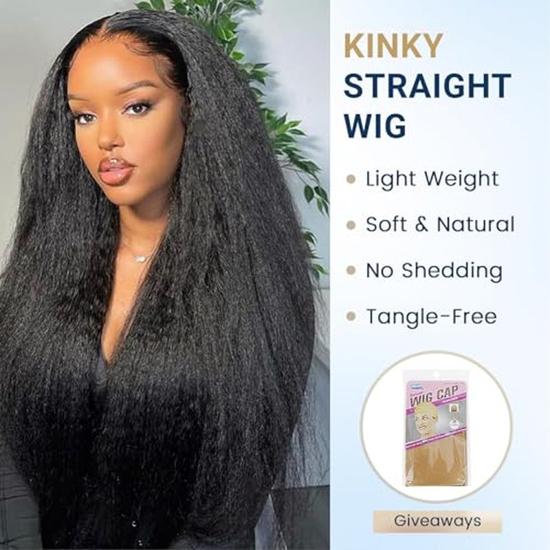 Selina Hair U Part Human Hair Wig Kinky Straight 24 Inch Brazilian Virgin Hair Half Wig Upgraded U Shape Clip in Remy Human Hair Wigs Yaki Straight Glueless Wigs Natural Black Color