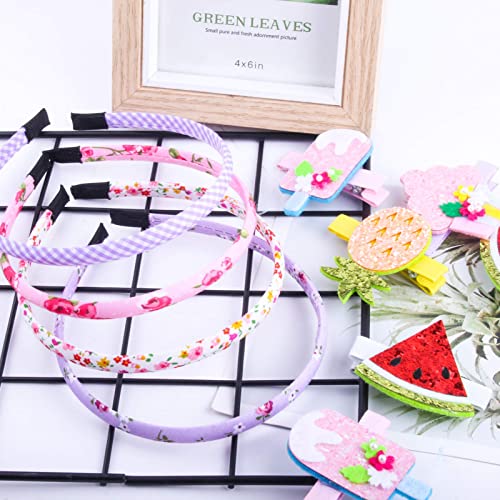 Fishdown 10 Pcs Plain Fabric Headbands for Girls Thin Hair bands for Kids Toddler Plastic Headband with Cloth Headband Covered with Printed Cotton Fabric for Teen Girls Women