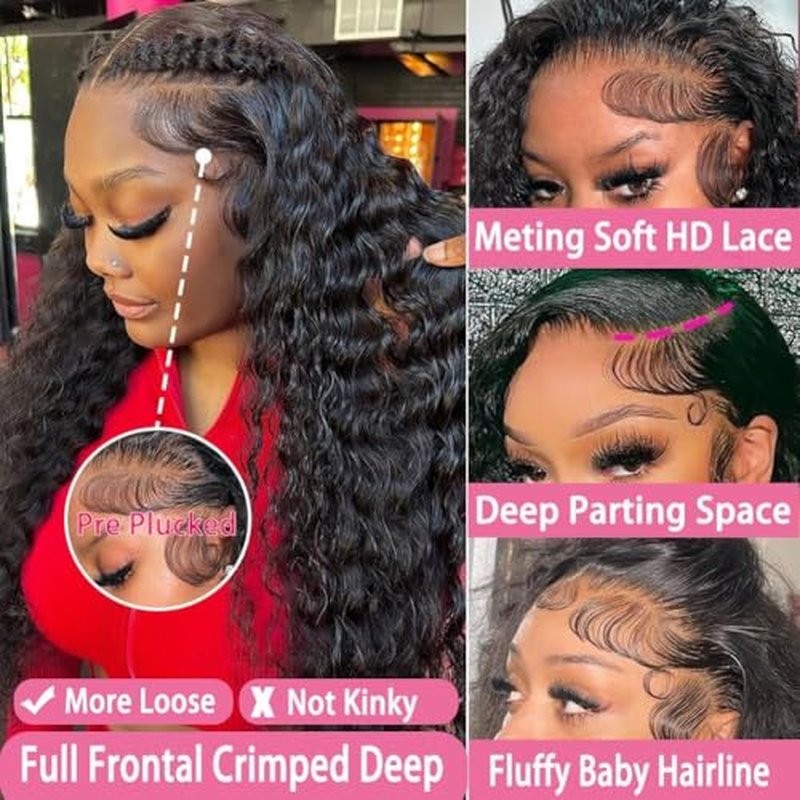 250 Density Deep Wave Lace Front Wigs Human Hair Curly Wig Wet and Wavy Lace Front Wigs Pre Plucked Frontal Wigs 26 Inch 100% Real Human Hair No Synthetic No Tangle No Shedding Triple Lifespan 3X