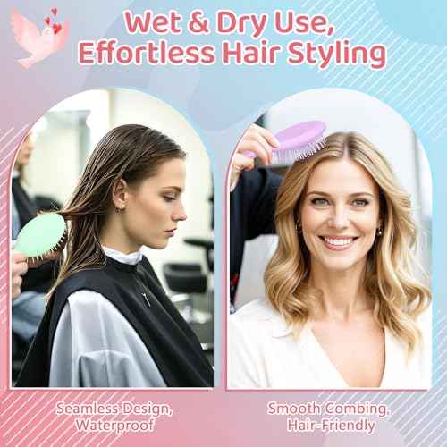 12PCS Mini Hair Brushes Bulk Pack for Girls, Women, Small Travel Hairbrushes for Wet & Dry Hair, Party Favors, Stocking Stuffers, Birthday Gifts, Cute Compact Detangler Set