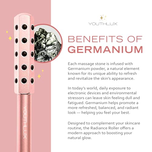 Radiance Roller - Germanium Stone Uplifting Face Beauty Massage Tool/Roller/Wand for Skin Tightening, De-Puffing, Sculpt/Lift, Anti-Aging | Uplift Face Roller, Facial Roller (Rose Gold)