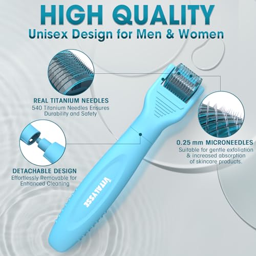 Under Eye & Face Derma Roller ? Vitalysse 0.25mm Titanium Microneedling Tool for Dark Circles, Puffy Eyes, Fine Lines? CE & RoHS Certified, Replaceable Head - Safe for Delicate Skin