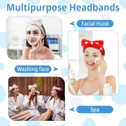 Riceshoot 24 Pcs Spa Headband Bow Hair Band for Washing Face Women Skincare Elastic Makeup Headband Coral Fleece Face Wash Facial Head Wraps Hair lace for Cosmetic Shower
