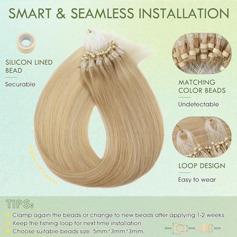 Hairro Microlink Human Hair Extensions Cold Fusion Keratin Itip Micro Bead Micro Loop Full Head Highlighted Brazilian Pre Bonded I Tipped Remy Hairpiece For Women 22 inch 50g 100 Strands #18P613