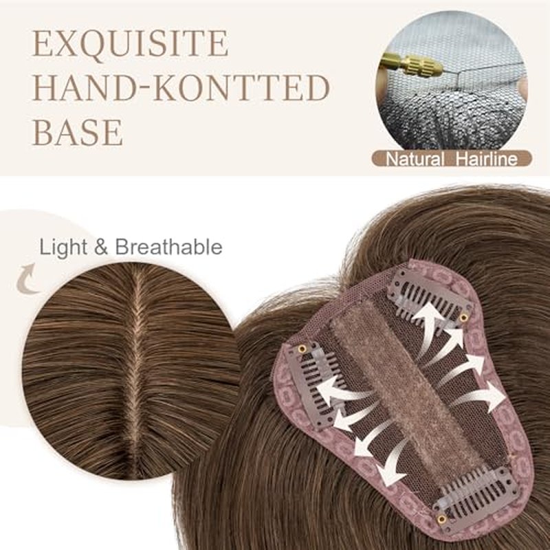 Rich Choices Hair Toppers for Women Real Human Hair 150% Density Clip in Silk Base No Bangs 100% Human Remy Toppper Realistic Scalp Pieces for Women with Thinning Crown 12 Inch #2R Chocolate Brown