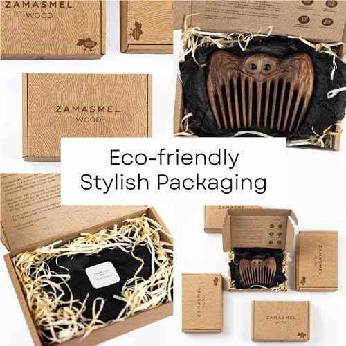 Handmade Wooden Hair Comb for Women Eco-Friendly Natural Wood Detangling Comb Gentle on Hair and Scalp Perfect for Thick Curly or Fine Hair Sustainable Beauty Hair Care Tool (Walnut Owl)