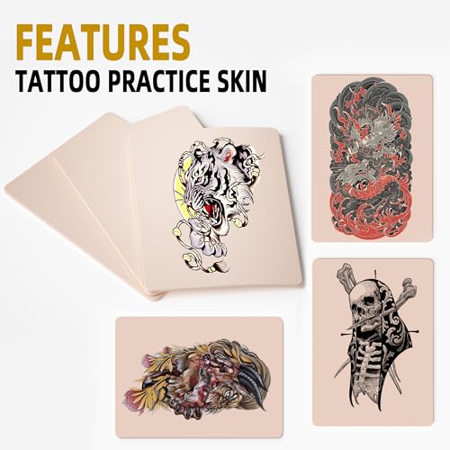 Blank Tattoo Practice Skin Kit - 13Pcs Set with 3 Double Sided 7.4x5.6¡± Fake Skins and 10 Stencil Transfer Papers for Tattooing, Microblading Practice - Ideal for Beginners and Pro Artists