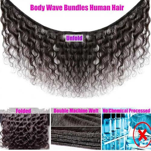 Body Wave Human Hair Bundles 12A Bundles Human Hair 100% Unprocessed Brazilian Virgin Weave Deals Human Hair Extensions for Women Natural Color 14 16 18Inch