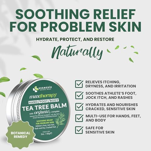 Tea Tree Oil MaxTherapy Balm, Itchy Skin Relief, Soothing for Rashes, Jock Itch, Athlete¡¯s Foot, Chafing, Insect Bites, Folliculitis, Dry Sensitive Skin, Effective & Safe for All Ages, 2-Pack