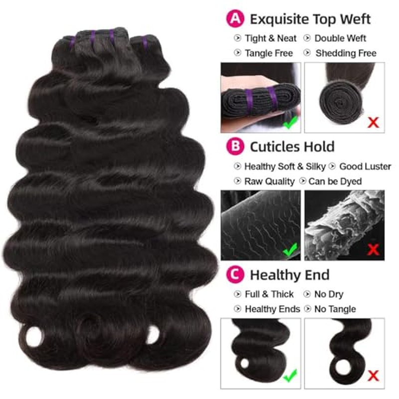 16A Raw Body Wave Human Hair Bundles 14 16 18 Inch Brazilian Virgin 100% Unprocessed 3 Bundles Human Hair Hight Quality Hair for Black Women Natural Color