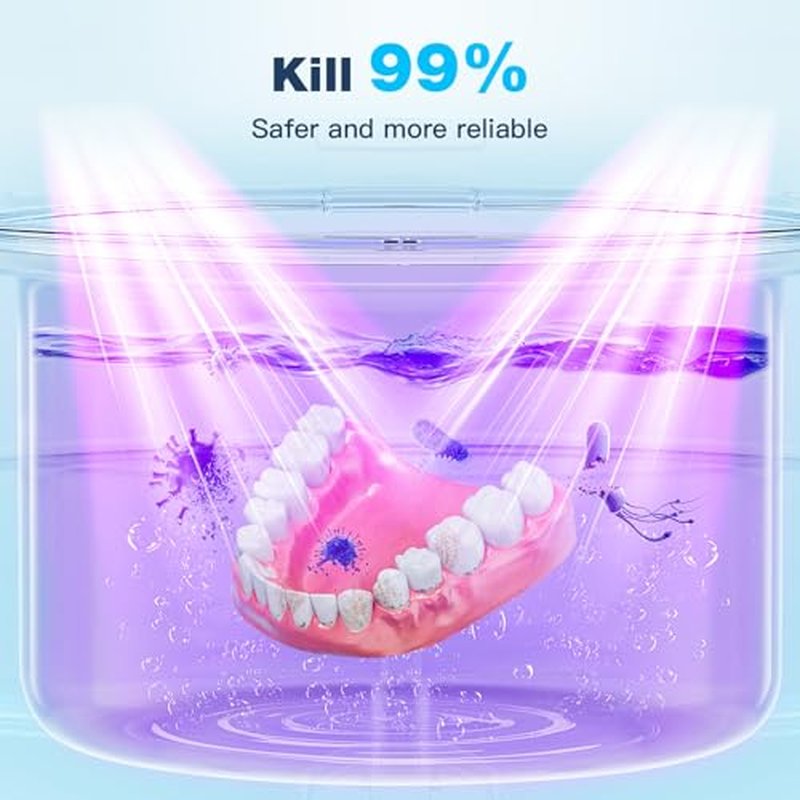 Ultrasonic Retainer Cleaner Machine,45kHz Ultrasonic Cleaner,360¡ÆCleaning for Dentures,Aligner,Mouth Guard,Jewelry,Braces,Toothbrush Heads with 200 ML Dental Cleaning Pod, 3 Modes,Black