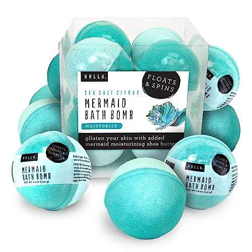 Hallu Mermaid Large Bath Bomb, Citrus Peony and Amber Scent, 140 g, Pack of 8