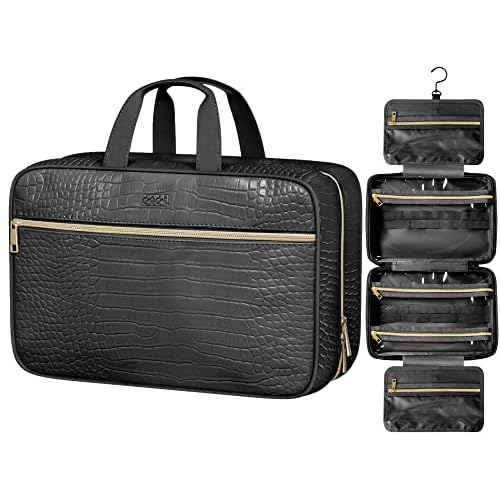 Dot&Dot Spacious Leather Toiletry Bathroom Bag - Hanging Travel Toiletry Bag for Women - Men's & Women's Toiletries Makeup and Cosmetic Organizer for Traveling Women