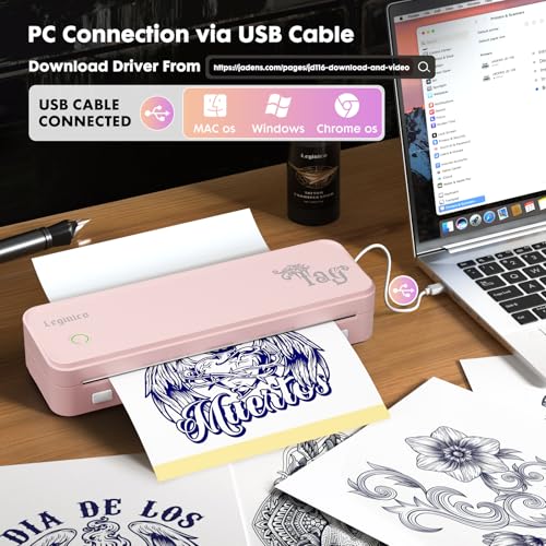 Tattoo Stencil Printer with 40pcs Transfer Paper, Bluetooth Thermal Tattoo Printer Machine for Beginners & Artists, Compatible with Android & iOS, PC(Pink)