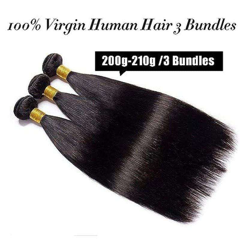 Rebasar Brazilian Straight Human Hair 3 Bundles 26 26 26 Inch 100% Unprocessed Virgin Weave Hair Human Bundles for Women Remy Straight Hair Extensions Natural Black Color Weft