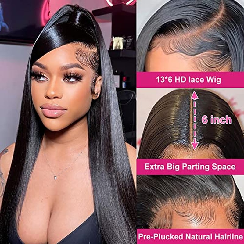 13x6 Lace Front Wigs Human Hair 180 Density Straight HD Transparent Lace Front Wigs for Women Human Hair 13x6 Full Lace Frontal Wigs Pre Plucked with Baby Hair Natural Color (22 Inch)