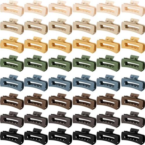Yunlly 48 Pcs 4.1 Inch Claw Clips Bulk Large Rectangle Square Hair Claw Clips Nonslip Thick Long Hair Strong Hold Jaw for Women Girl Accessories(Multicolor)