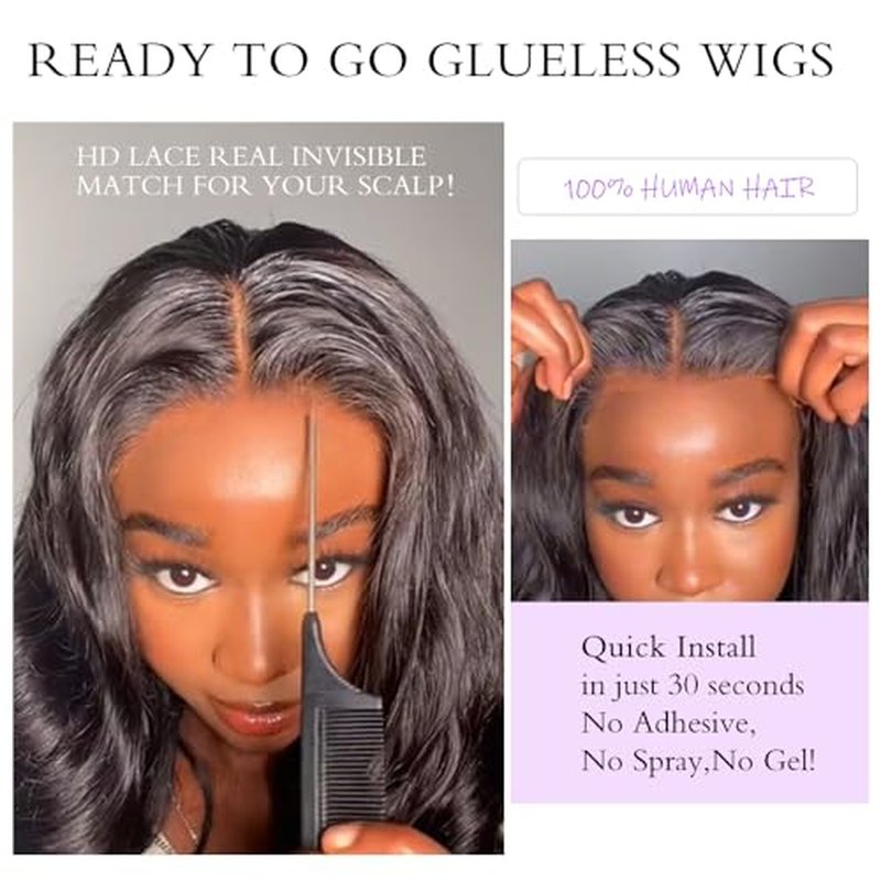 7x6 Body Wave Glueless Wigs Human Hair Pre Plucked Pre Cut 250% Density Drawstring Wig Human hair 7x6 HD Lace Front Wigs Human Hair for Black Women Pre Everything Ready to Go Wig 16inch