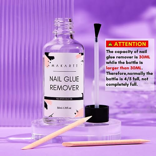 Makartt Nail Glue Remover for Press on Nails - 30ML Glueoff Easy Removal Versatile Debonder for Glue on Tips, Regular Polish, Quick Glues and Semi-Cured Sticker DIY Manicure Supply